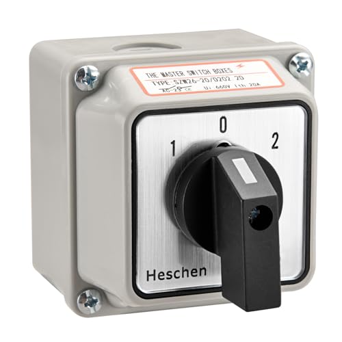 Heschen Universal-Drehschalter, SZW26-20/D202.2D, 660V 20A, ON-OFF-ON 3 Positionen, 2 Phasen, 8 Klemmen, mit Hauptschalter-Außenbox (Standard Box)